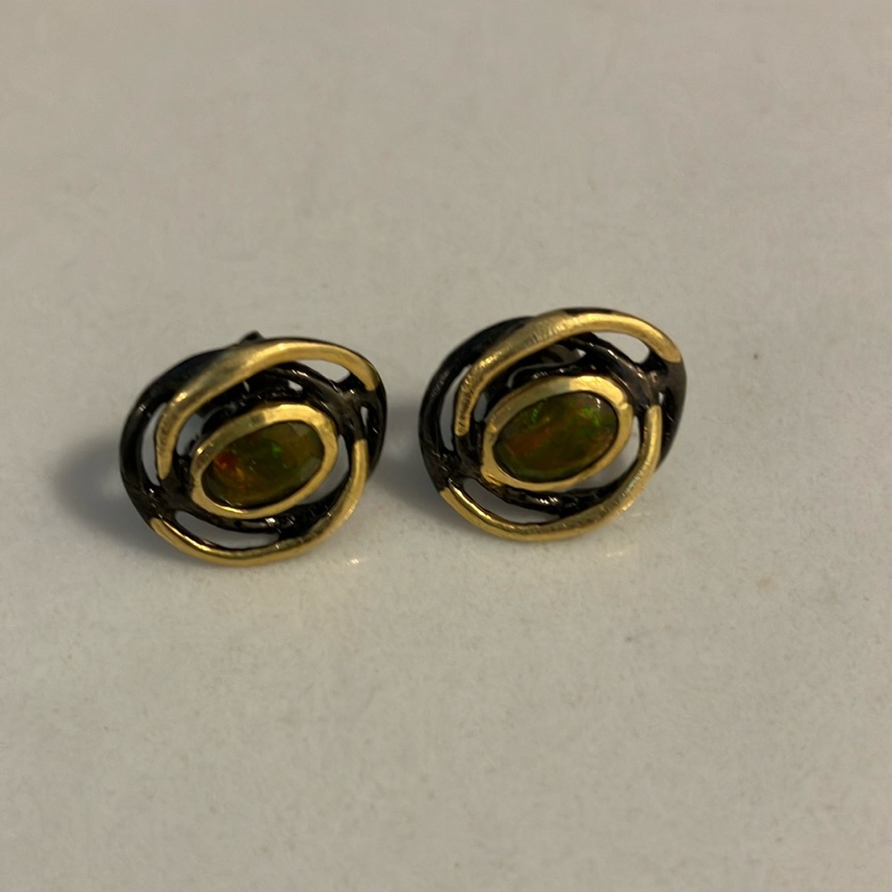 Black opal sterling earrings